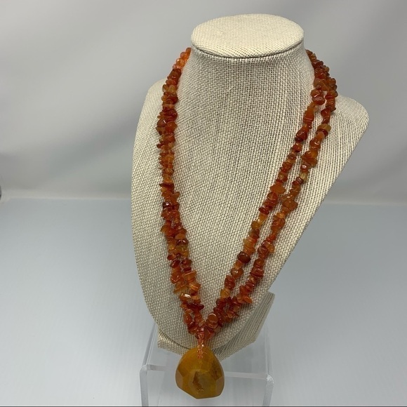 Amber Druzy Beaded Necklace Natural Statement Jewelry - Picture 2 of 12